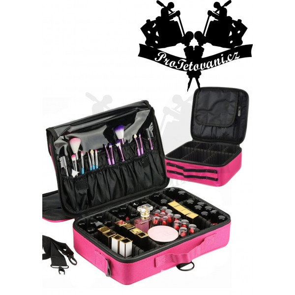 Velká růžová cestovní taška kufřík pro permanentní makeup a kosmetiku 