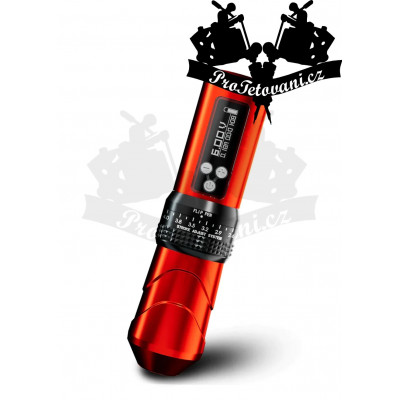 Bezdrátový bateriový rotační tetovací strojek HUMMINGBIRD BRONC X1 nastavitelný zdvih red