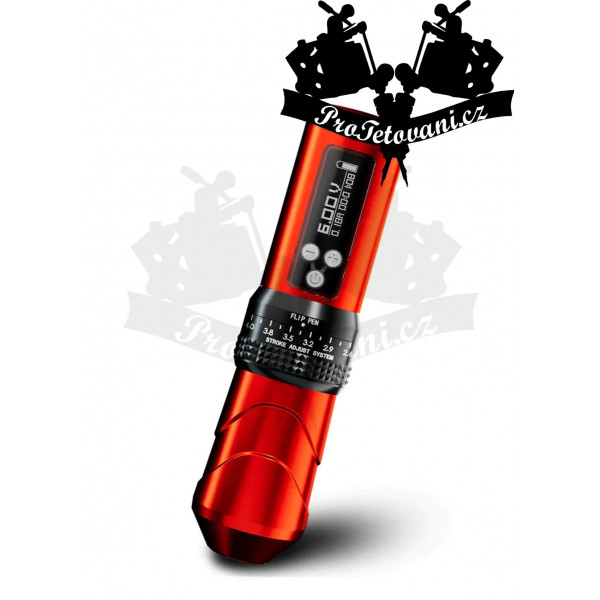 Bezdrátový bateriový rotační tetovací strojek HUMMINGBIRD BRONC X1 nastavitelný zdvih red