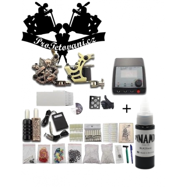 Large tattoo set with two coil tattoo machine and Dynamic Black 30 ml