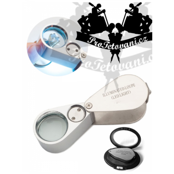 LED and UV magnifier for tattoos in a box