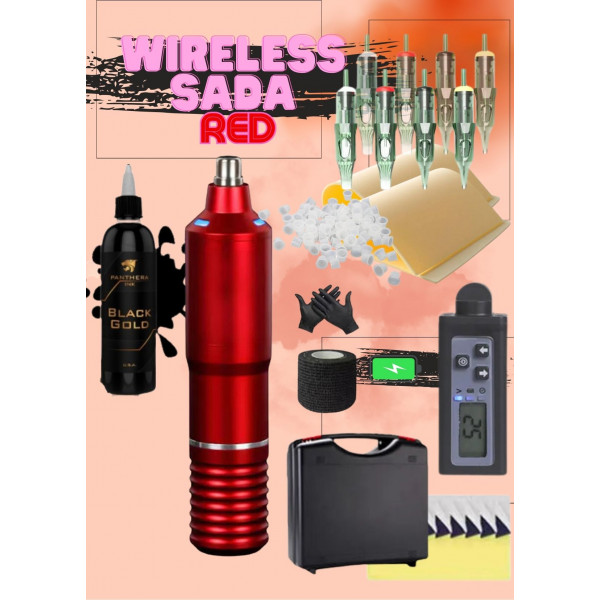 Rotary tattoo set Starter pack WIRELESS in a case and tattoo ink Panthera Black Gold 150 ml