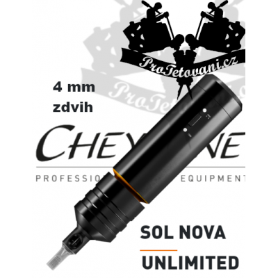 Rotační bateriový tetovací strojek CHEYENNE SOL NOVA UNLIMITED BLACK 4 mm zdvih
