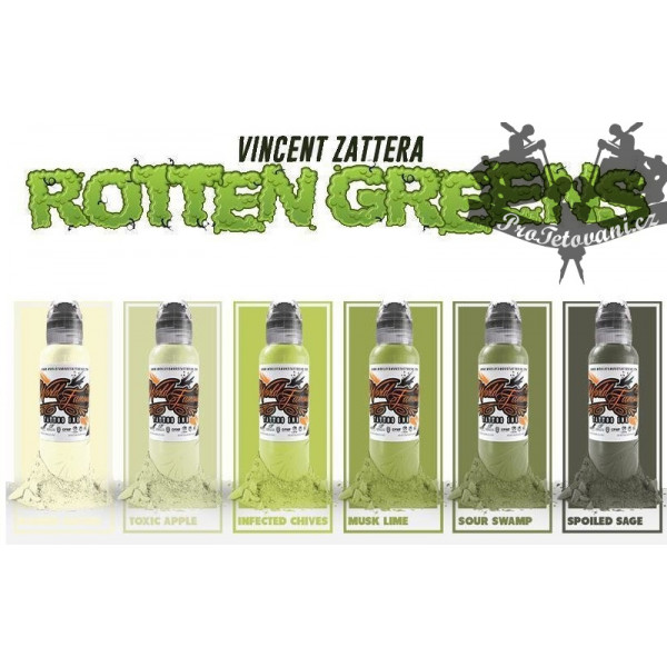 Vincent Zatter's Rotten Green tattoo ink set 6 pcs