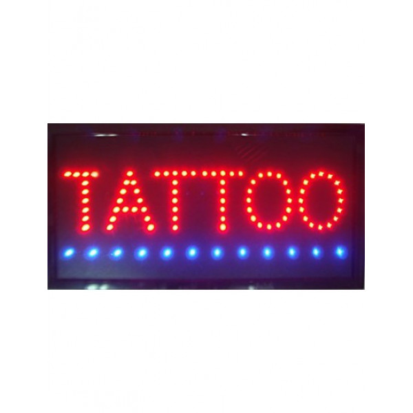 Illuminated LED board with the inscription TATTOO